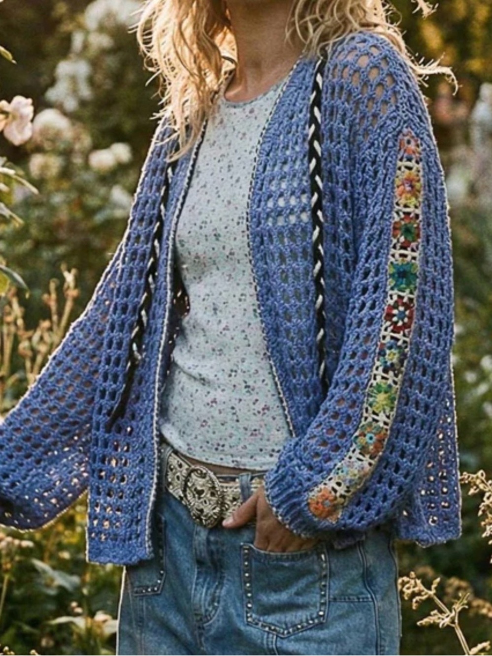 New POL Crochet Zip Front Cardigan Hoodie